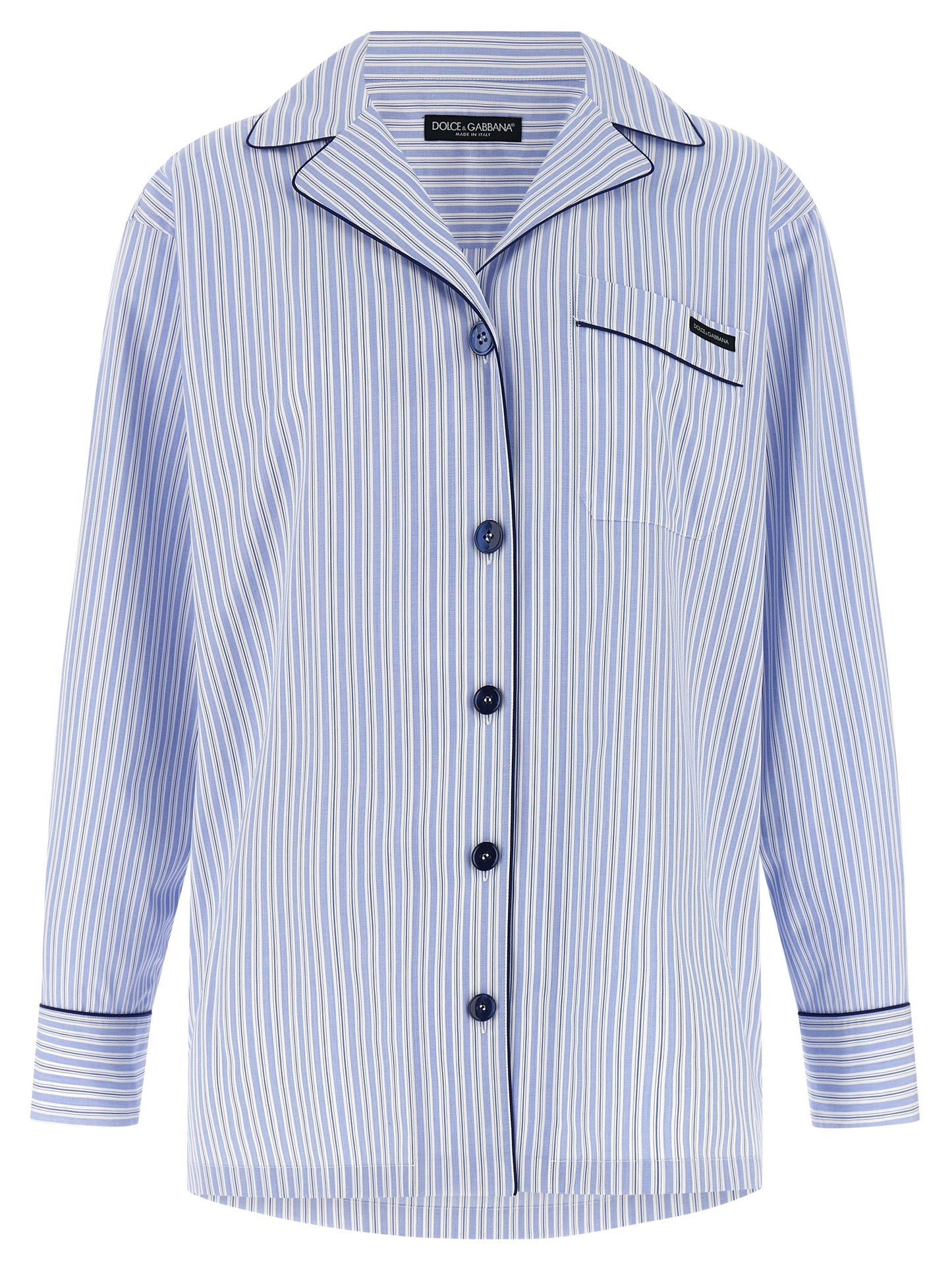 Dolce & Gabbana Women's Relaxed Fit Long-Sleeve Cotton & Silk Blouse - Light Blue Pearl Striped