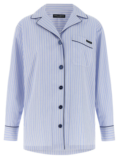 Dolce & Gabbana Women's Relaxed Fit Long-Sleeve Cotton & Silk Blouse - Light Blue Pearl Striped