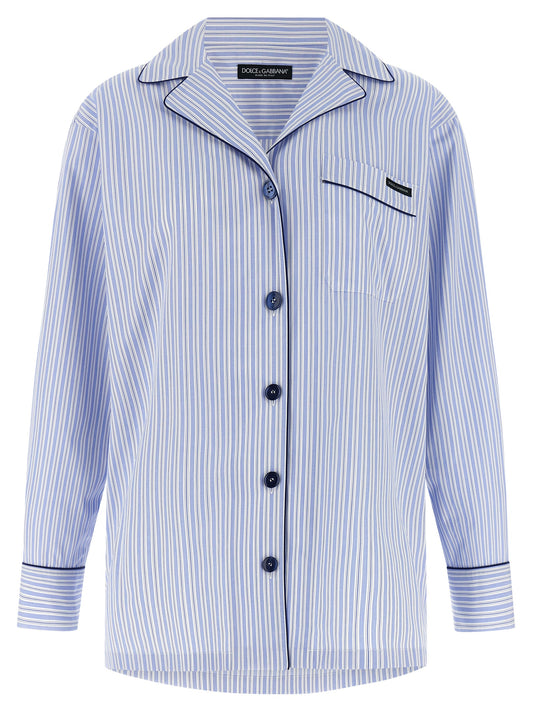 Dolce & Gabbana Women's Relaxed Fit Long-Sleeve Cotton & Silk Blouse - Light Blue Pearl Striped
