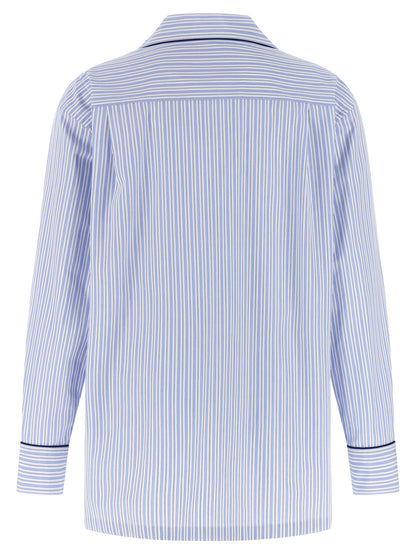 Dolce & Gabbana Women's Relaxed Fit Long-Sleeve Cotton & Silk Blouse - Light Blue Pearl Striped