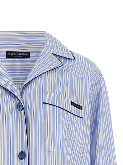Dolce & Gabbana Women's Relaxed Fit Long-Sleeve Cotton & Silk Blouse - Light Blue Pearl Striped