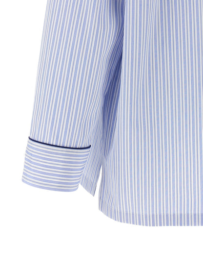 Dolce & Gabbana Women's Relaxed Fit Long-Sleeve Cotton & Silk Blouse - Light Blue Pearl Striped