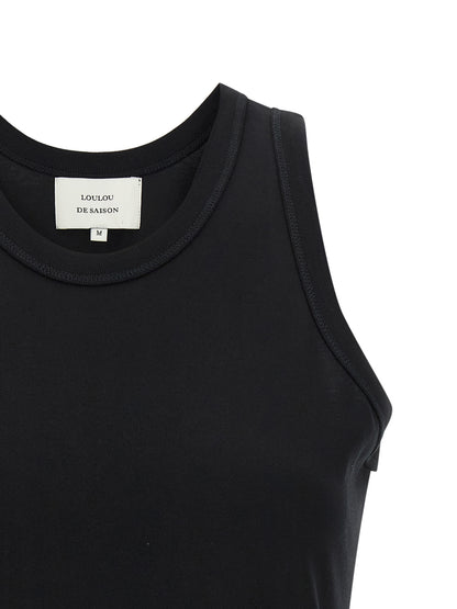 Loulou De Saison Lou Women's Round Neck Cotton Tank Top - Black