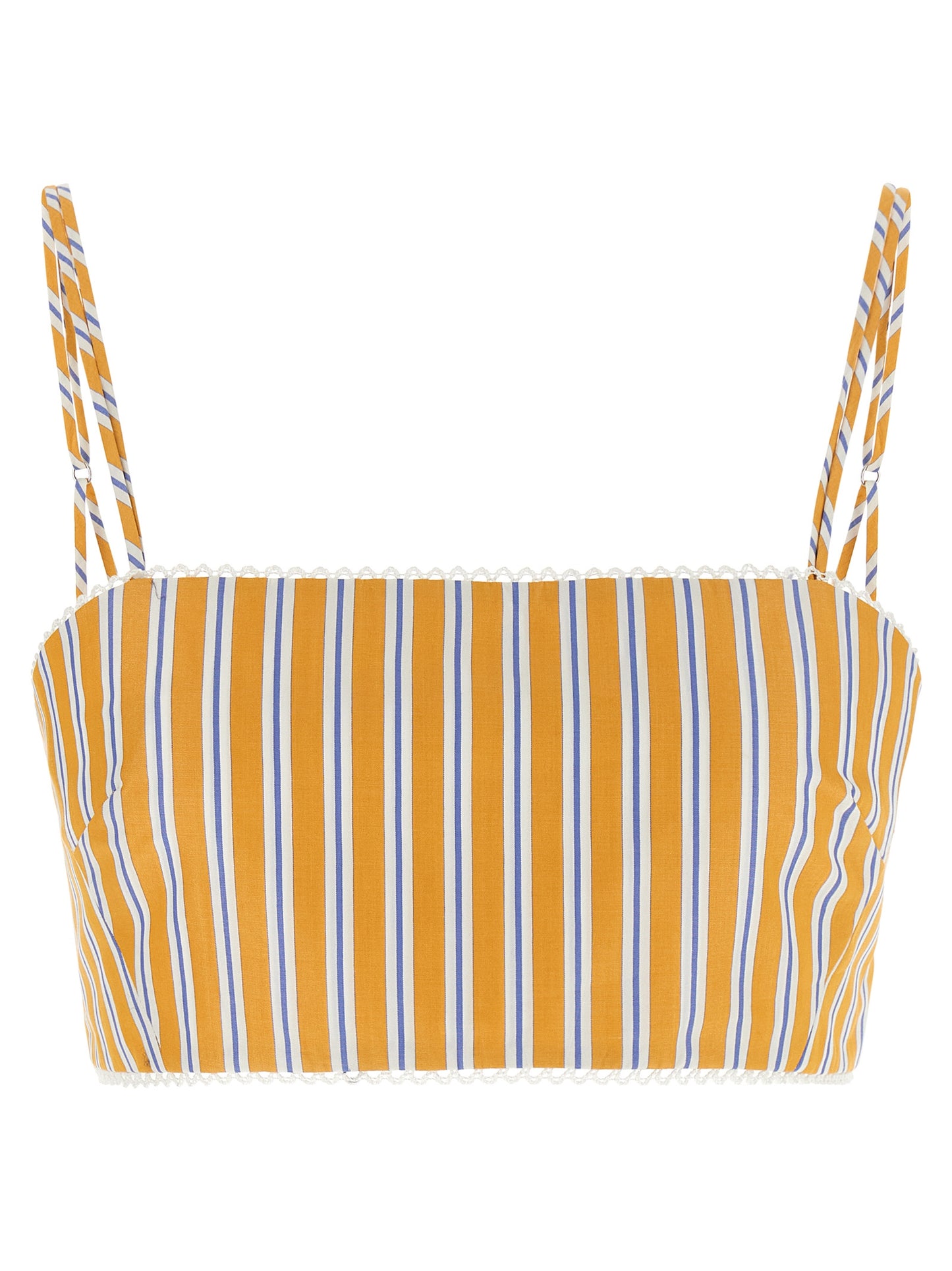 The Andamane Carrie Women's Crop Top Sleeveless Cotton T-Shirt - Bicolour Yellow Striped