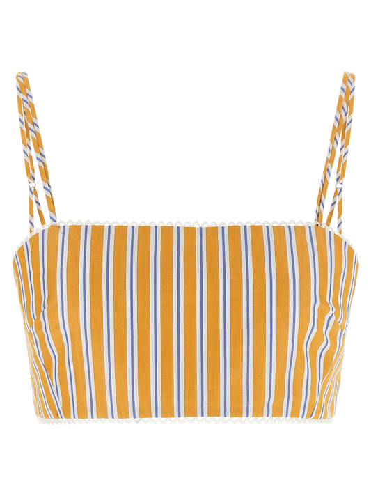 The Andamane Carrie Women's Crop Top Sleeveless Cotton T-Shirt - Bicolour Yellow Striped