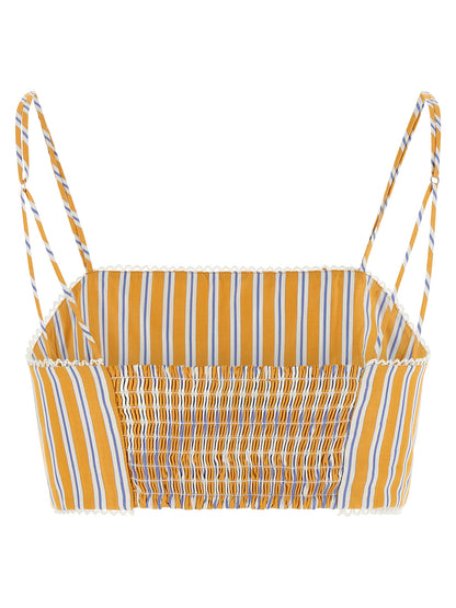 The Andamane Carrie Women's Crop Top Sleeveless Cotton T-Shirt - Bicolour Yellow Striped
