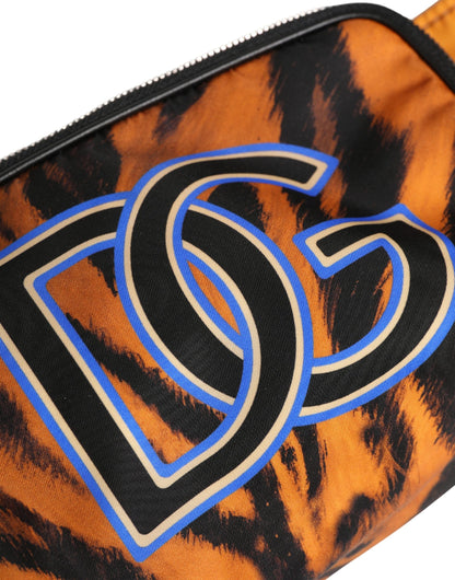 Fanny Pack Belt Bag by Dolce & Gabbana for men in calf leather blue, brown, silver & print presents a jet-setting Calf Leather Fanny Pack Belt Bag design with a secure zipper, ample , and versatile belt-strap for a jet-setting finish.
