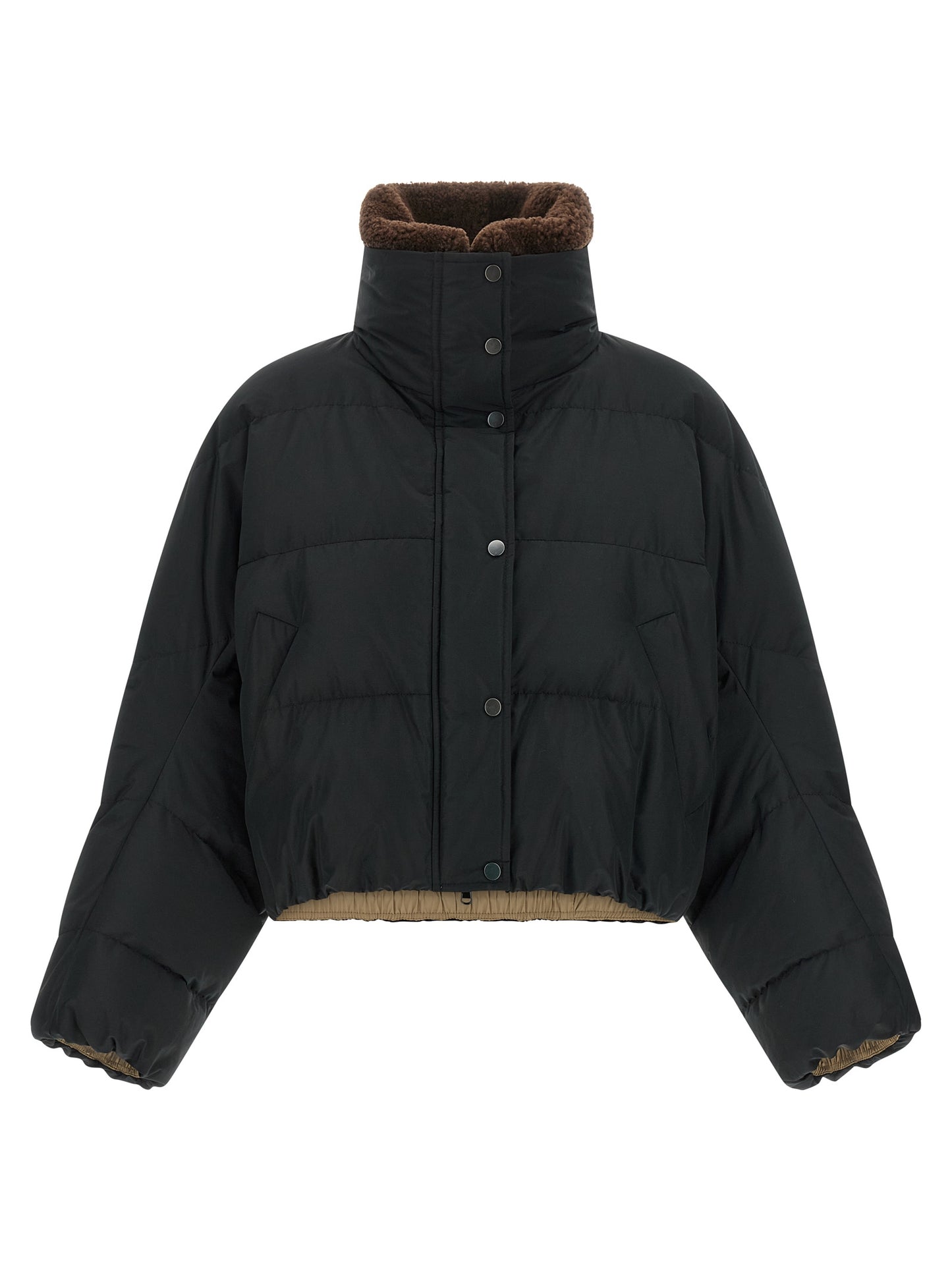 This Puffer Jacket by Brunello Cucinelli for women in cotton polyester black exhibits a edgy silhouette, meticulously detailed with functional breathable-design, pockets & insulated and a edgy high-neck neckline for a edgy finish.