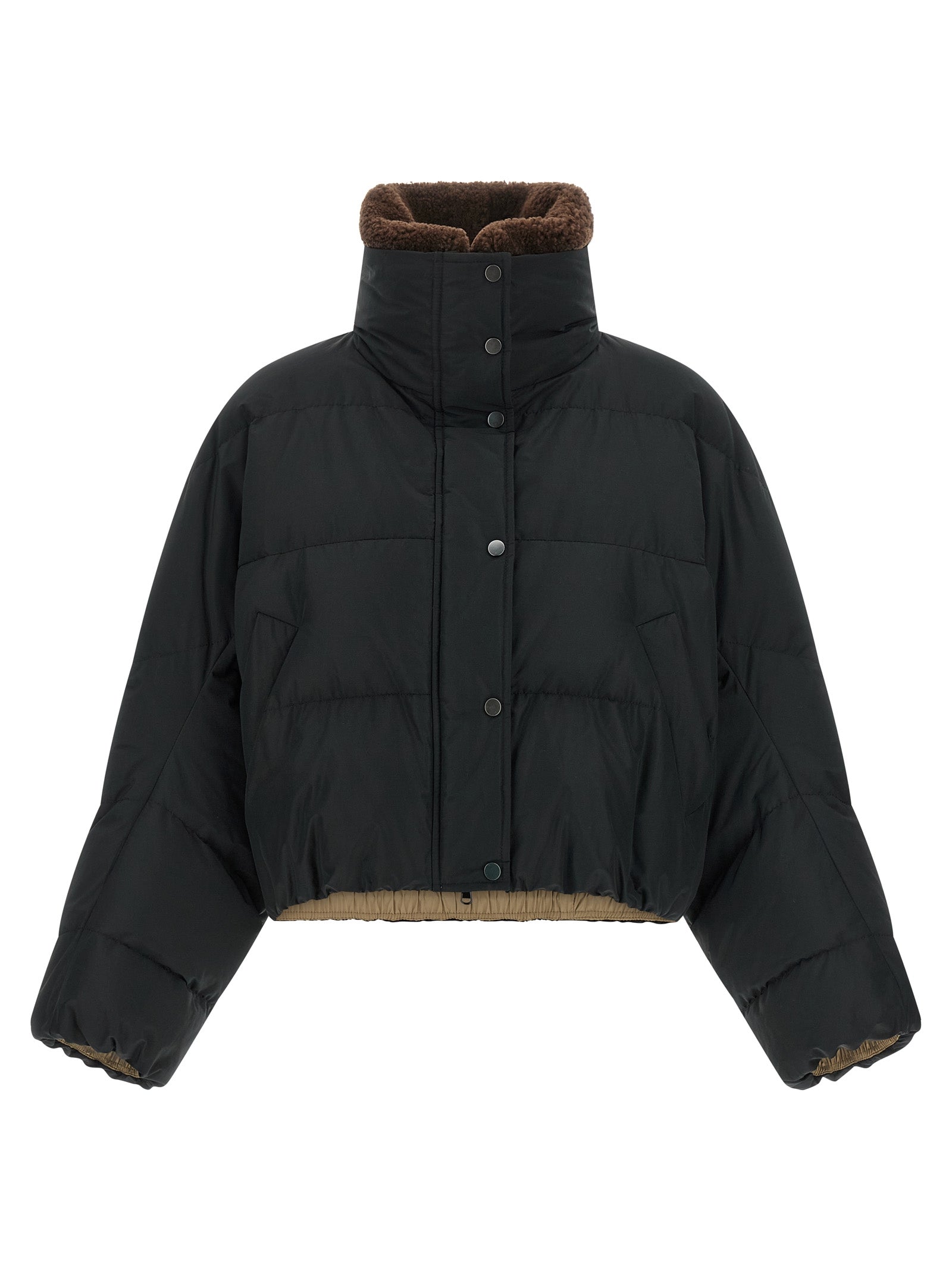 This Puffer Jacket by Brunello Cucinelli for women in cotton polyester black exhibits a edgy silhouette, meticulously detailed with functional breathable-design, pockets & insulated and a edgy high-neck neckline for a edgy finish.