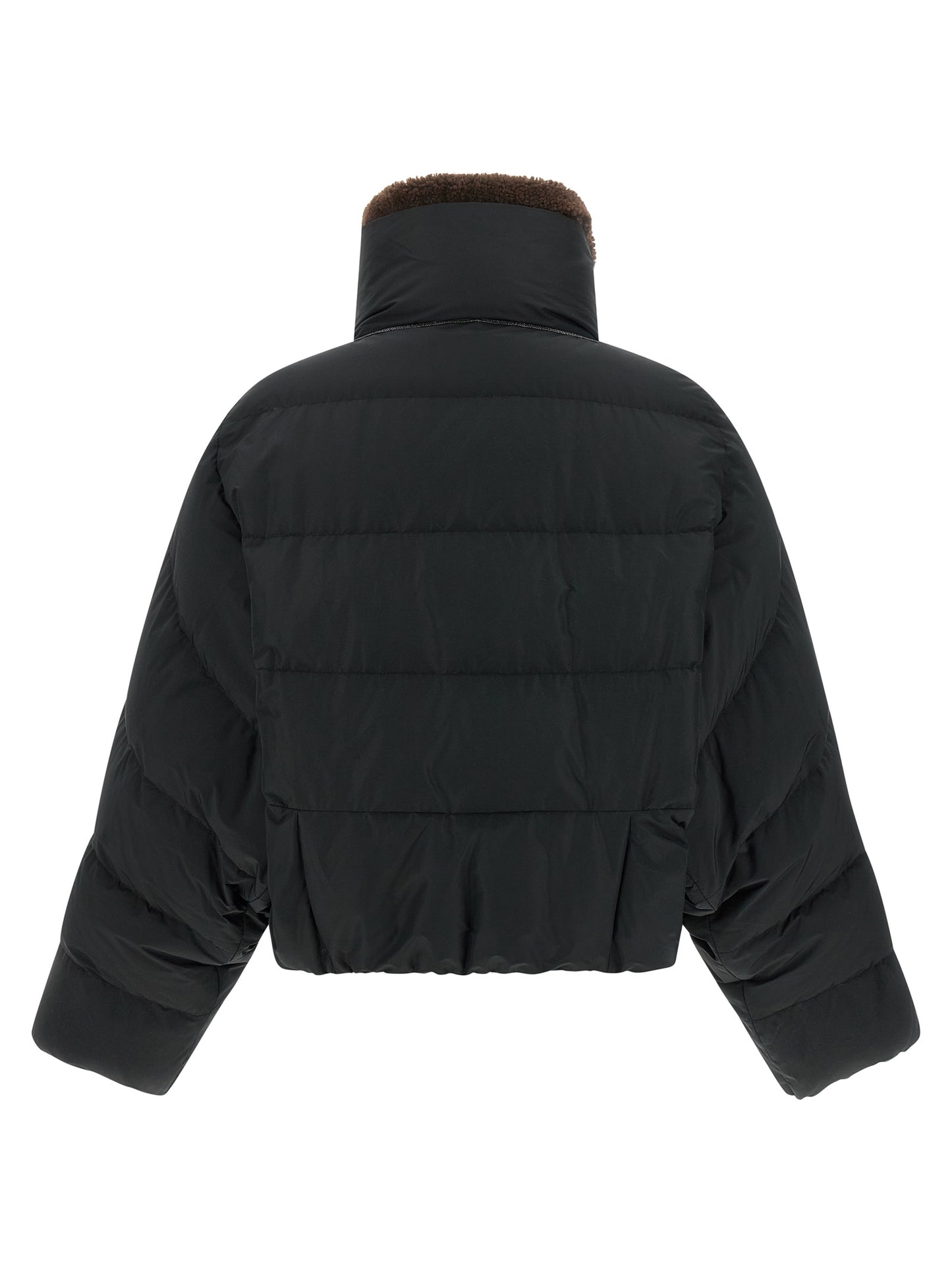 Puffer Jacket by Brunello Cucinelli for women in cotton polyester black features a city-ready silhouette, detailed with breathable-design, pockets & insulated and a city-ready high-neck neckline.