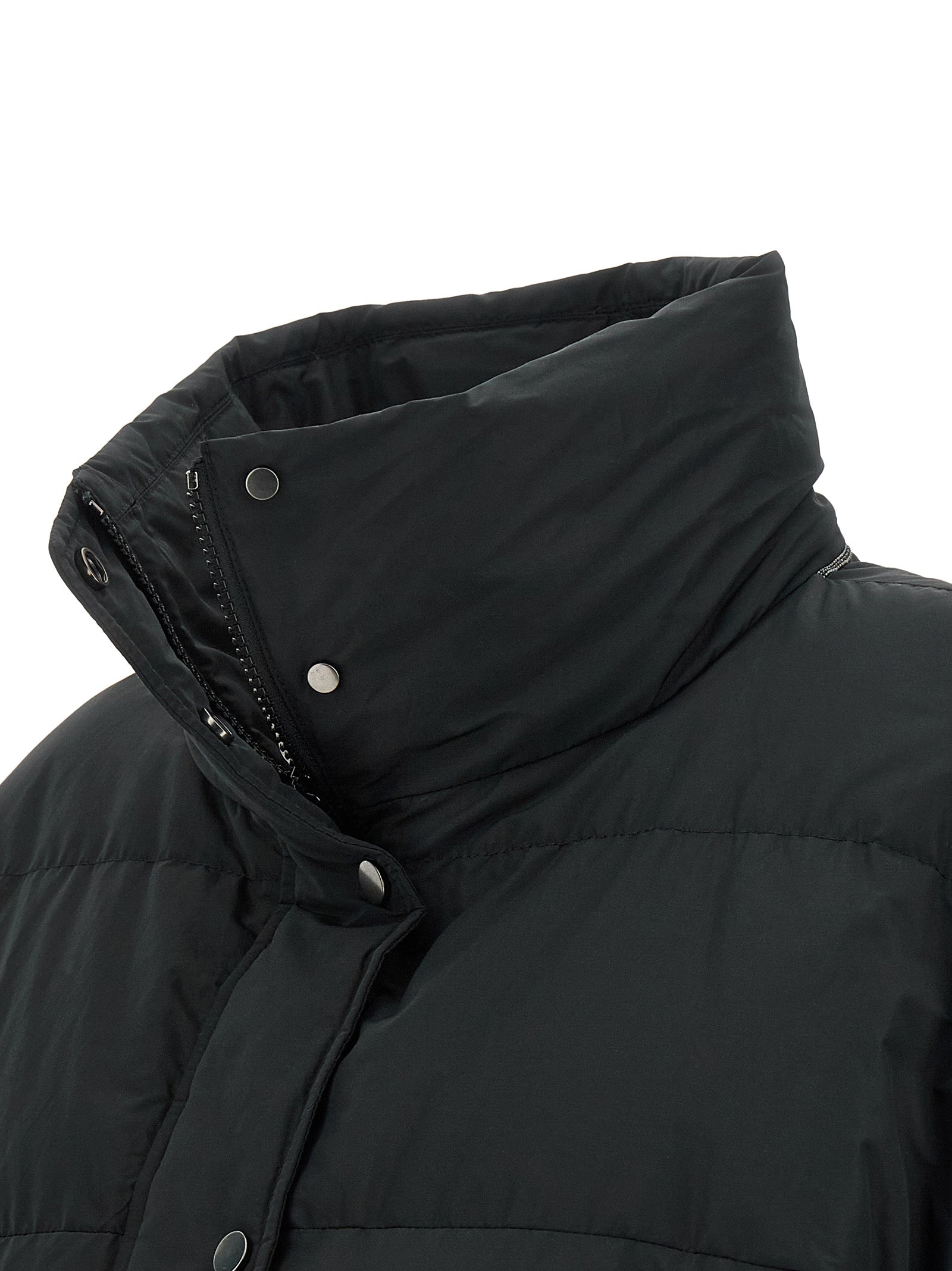 Puffer Jacket by Brunello Cucinelli for women in cotton polyester black features an on trend silhouette, showcasing refined breathable-design, pockets & insulated and a sophisticated for a truly on trend finish.