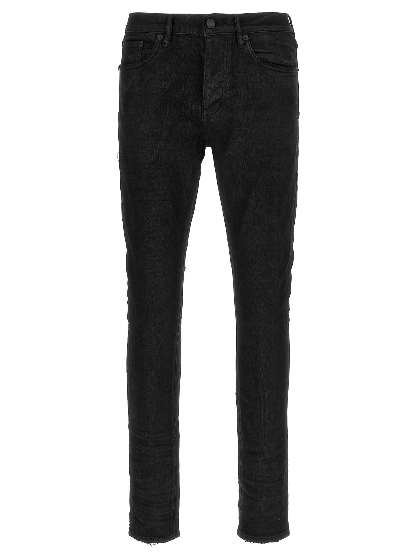 Jeans by PURPLE for men in stretch denim cotton & resin black, purple & signature features an sartorial tapered-leg and long with a low rise cut for a sartorial finish.