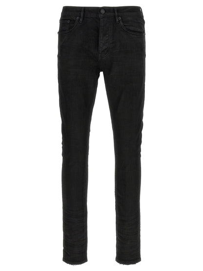 Jeans by PURPLE for men in stretch denim cotton & resin black, purple & signature features an sartorial tapered-leg and long with a low rise cut for a sartorial finish.