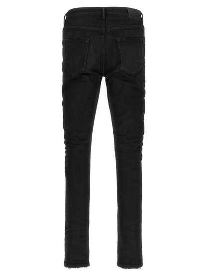 Jeans by PURPLE for men in stretch denim cotton & resin black, purple & signature features an refined tailoring silhouette, showcasing a premium tapered-leg with a low rise and long cut for a refined tailoring look.