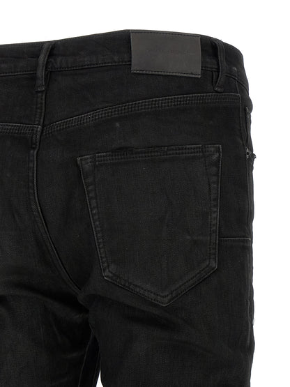 Jeans by PURPLE for men in stretch denim cotton & resin black, purple & signature features a polished silhouette with a polished tapered-leg, reaching a polished long and finished with a polished low rise.