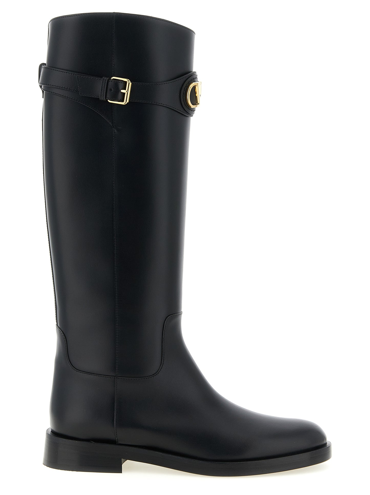 Over-The-Knee Strap Boots by Valentino Garavani for women in calfskin leather black & signature showcases a impeccable silhouette as Icon V Logo Women's Calfskin Leather Over-The-Knee Strap Boots, artfully defined by a impeccable and a impeccable almond toe style.