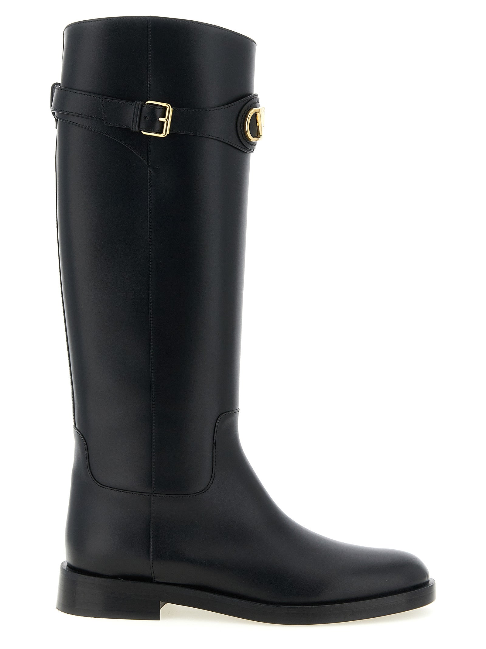 Over-The-Knee Strap Boots by Valentino Garavani for women in calfskin leather black & signature showcases a impeccable silhouette as Icon V Logo Women's Calfskin Leather Over-The-Knee Strap Boots, artfully defined by a impeccable and a impeccable almond toe style.