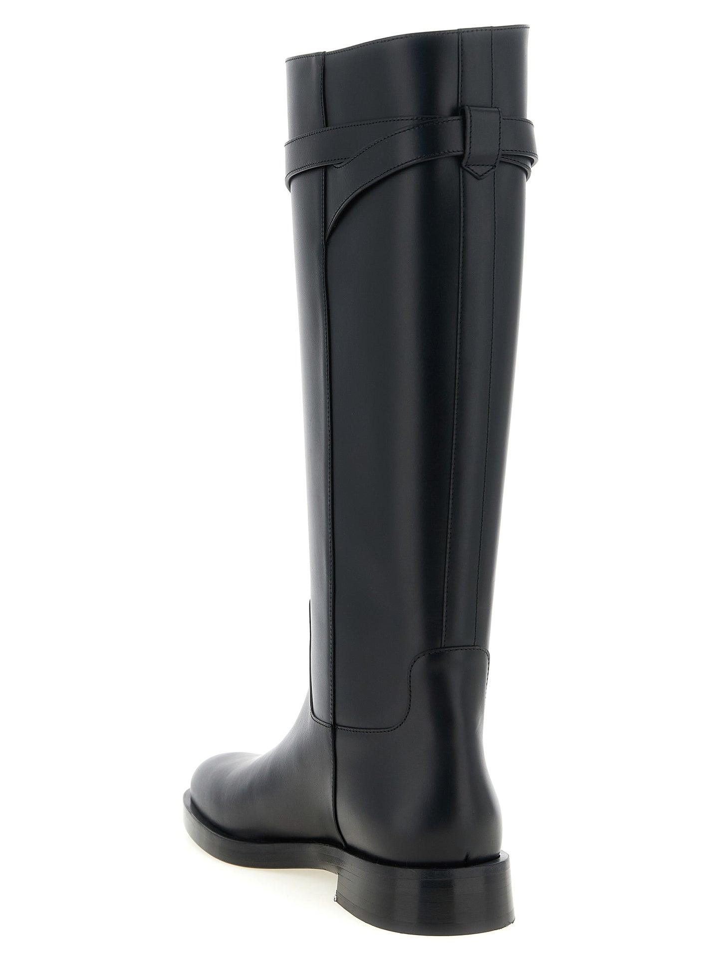 Over-The-Knee Strap Boots by Valentino Garavani for women in calfskin leather black & signature features an effortless chic silhouette from the Icon V Logo Women's Calfskin Leather Over-The-Knee Strap Boots collection, showcasing a effortless chic and refined almond toe style for an effortless chic look.