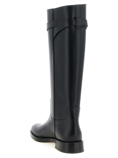 Over-The-Knee Strap Boots by Valentino Garavani for women in calfskin leather black & signature features an effortless chic silhouette from the Icon V Logo Women's Calfskin Leather Over-The-Knee Strap Boots collection, showcasing a effortless chic and refined almond toe style for an effortless chic look.