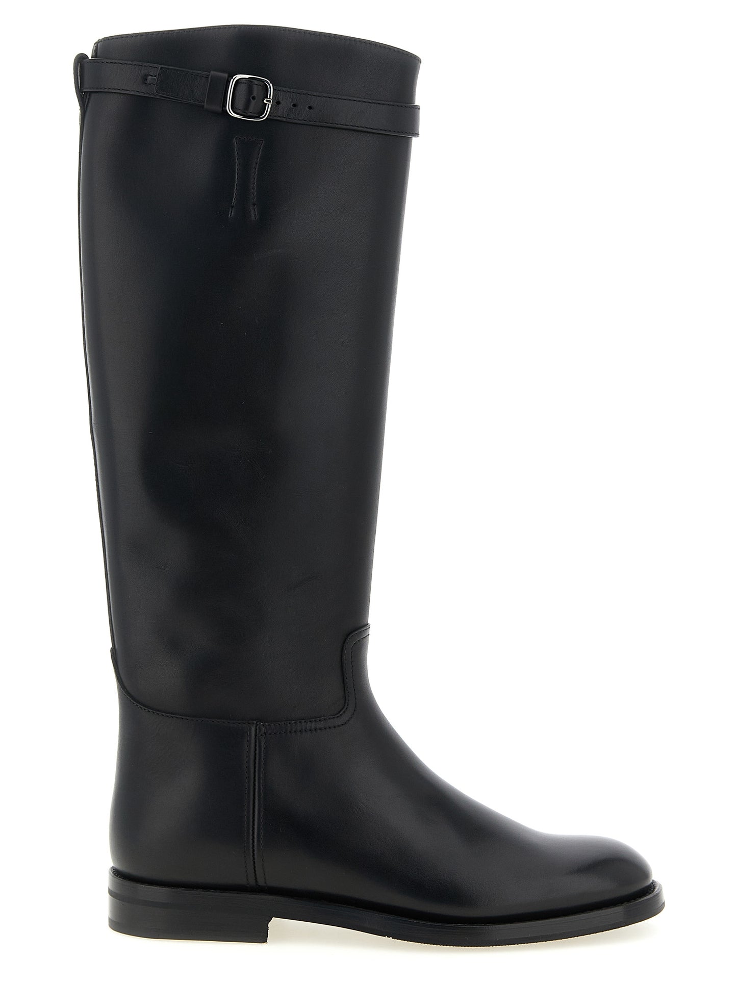 Over-The-Knee Strap Boots by Church's for women in bos taurus calfskin leather black features an avant-garde Women's Bos Taurus Calfskin Leather Over-The-Knee Strap Boots silhouette, defined by a sophisticated and a avant-garde .