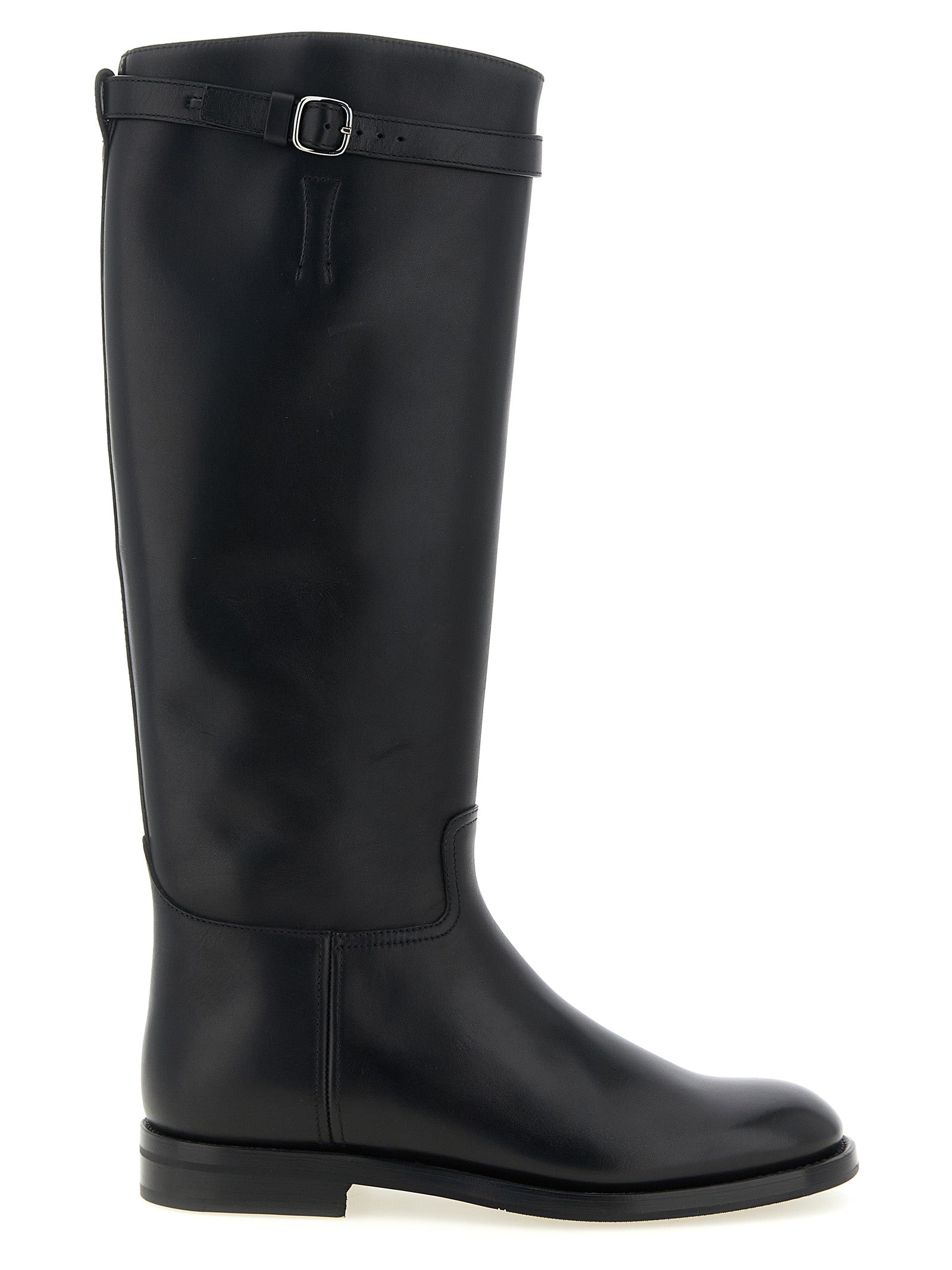 Over-The-Knee Strap Boots by Church's for women in bos taurus calfskin leather black features an avant-garde Women's Bos Taurus Calfskin Leather Over-The-Knee Strap Boots silhouette, defined by a sophisticated and a avant-garde .