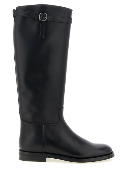 Over-The-Knee Strap Boots by Church's for women in bos taurus calfskin leather black features an avant-garde Women's Bos Taurus Calfskin Leather Over-The-Knee Strap Boots silhouette, defined by a sophisticated and a avant-garde .