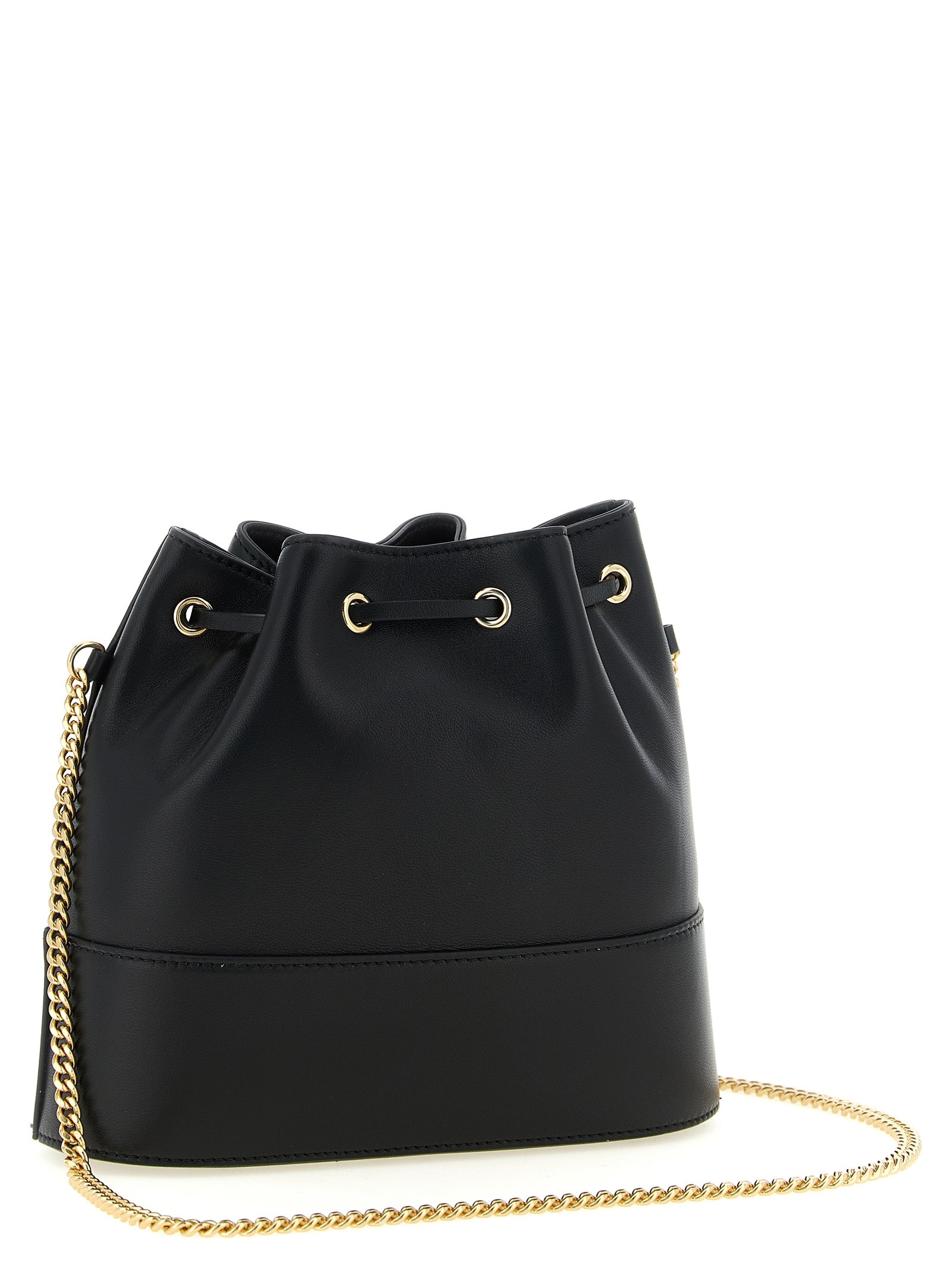Crossbody Bucket Handbag by Valentino Garavani for women in lamb leather black & signature features an multi-faceted design with a secure drawstring, ample , and versatile crossbody-strap & shoulder-strap for a multi-faceted finish.