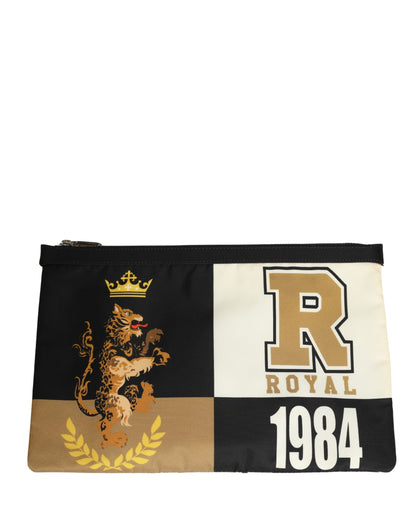 Clutch Handbag by Dolce & Gabbana for unisex in marabou wool gold, multicolor, silver, checkered & print features a statuesque silhouette, showcasing a secure zipper and organized with versatile for statuesque evening wear.