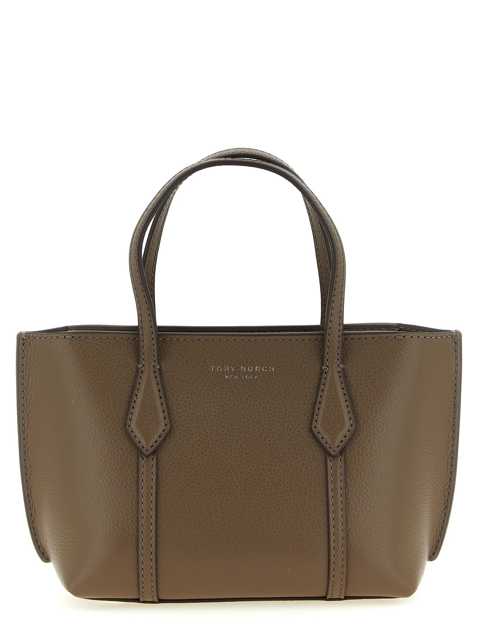 Mini Shopper Tote Bag by Tory Burch for women in leather & cotton brown features a distinguished Perry Leather & Cotton Mini Shopper Tote Bag design, complete with a secure , ample , and versatile shoulder-strap, adjustable-strap & handle for a distinguished look.