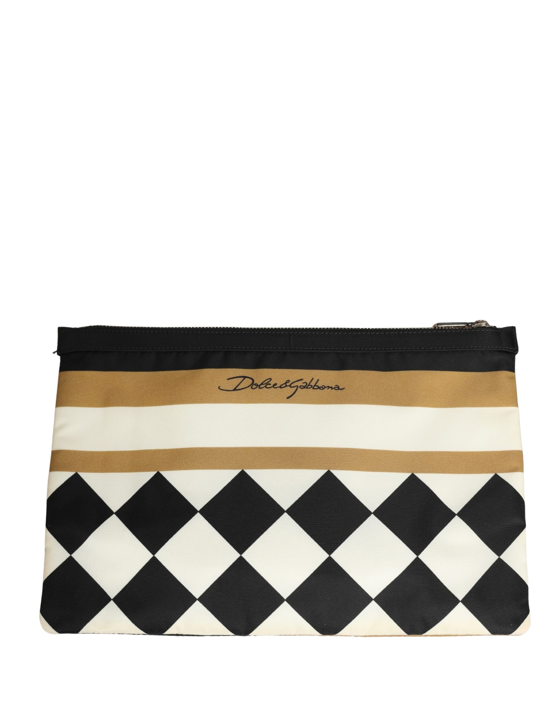 Clutch Handbag by Dolce & Gabbana for unisex in marabou wool gold, multicolor, silver, checkered & print features a sculptural silhouette with a secure zipper, ample , and versatile for a sculptural finish.