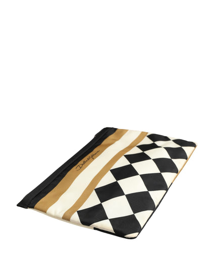 Clutch Handbag by Dolce & Gabbana for unisex in marabou wool gold, multicolor, silver, checkered & print features a sculptural silhouette with a secure zipper, ample , and versatile for a sculptural finish.