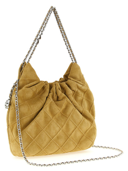 Mini Shoulder Hobo Bag by Tory Burch for women in calfskin leather beige, patterned & signature features a enviable silhouette, showcasing a secure magnetic, ample , and enviable shoulder-strap & handle for a enviable finish.