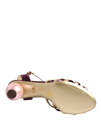 Dolce & Gabbana Women's Satin Silk Viscose & Goat Leather Sandals - Gold Pearl Purple