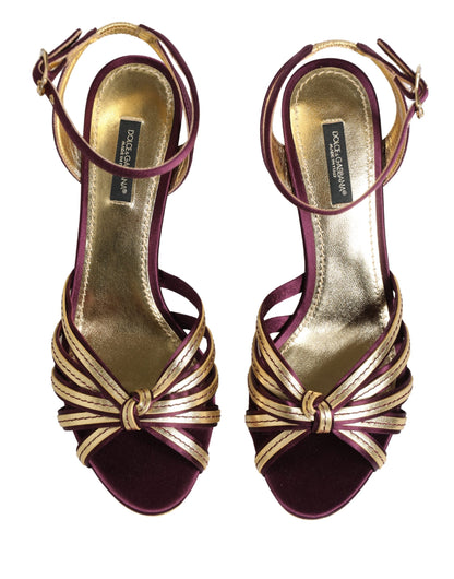 Dolce & Gabbana Women's Satin Silk Viscose & Goat Leather Sandals - Gold Pearl Purple