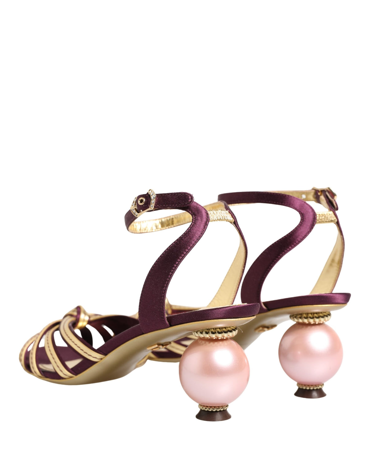 Dolce & Gabbana Women's Satin Silk Viscose & Goat Leather Sandals - Gold Pearl Purple