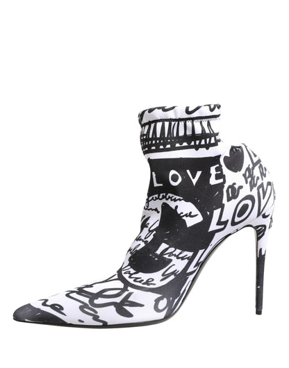 Dolce & Gabbana White Graffiti Stretch Ankle Boots Shoes
