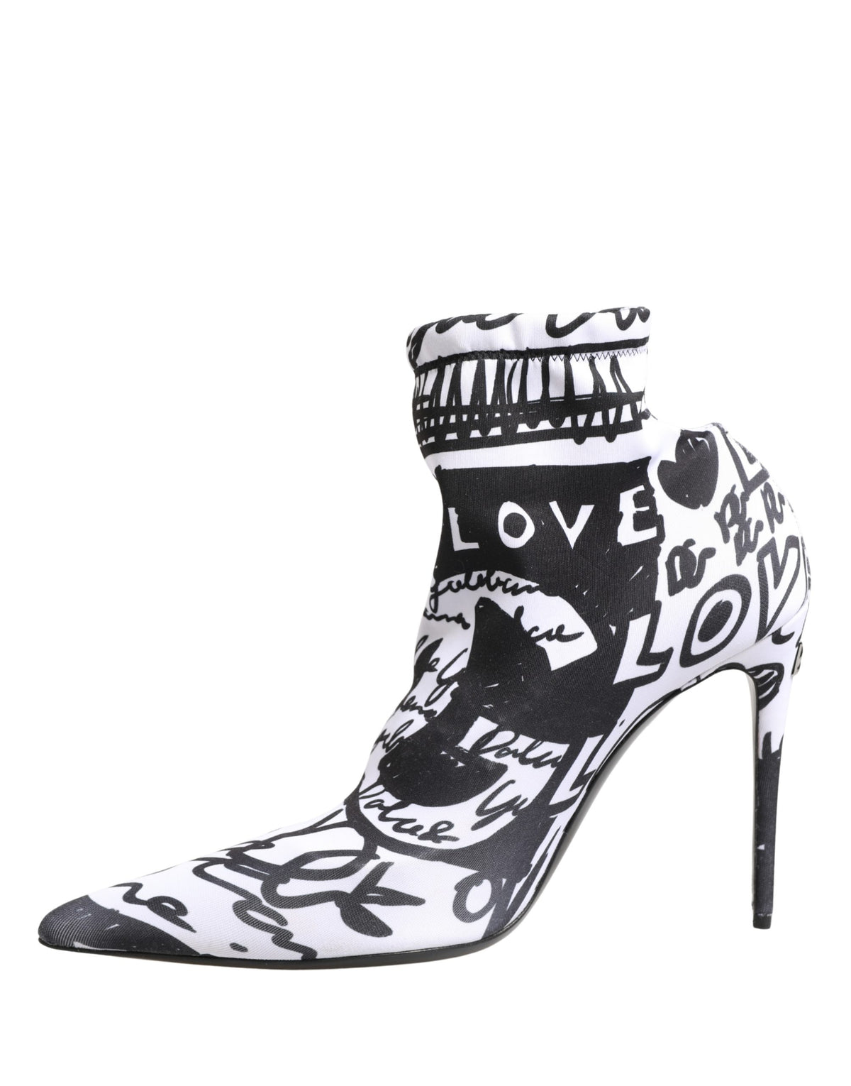 Dolce & Gabbana Women's Goat Leather & Polyester Stiletto Sock Ankle Short Boots - Black White Print