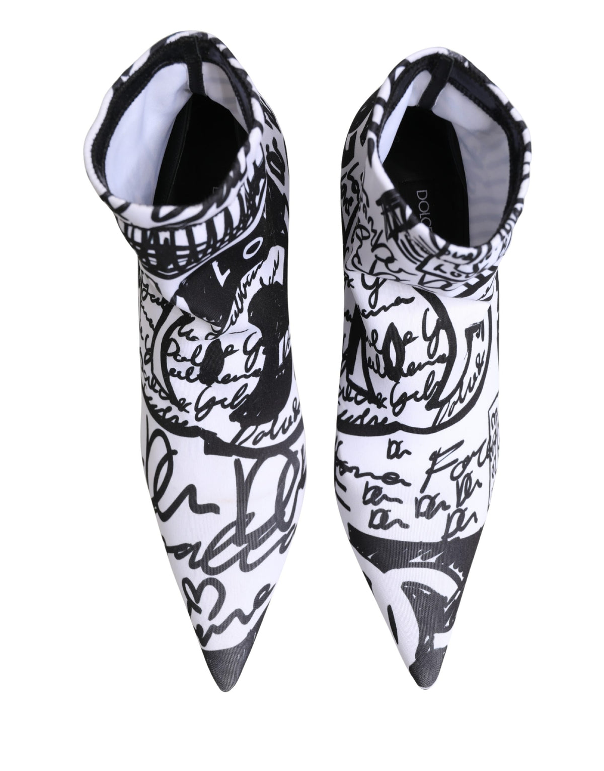 Dolce & Gabbana Women's Goat Leather & Polyester Stiletto Sock Ankle Short Boots - Black White Print