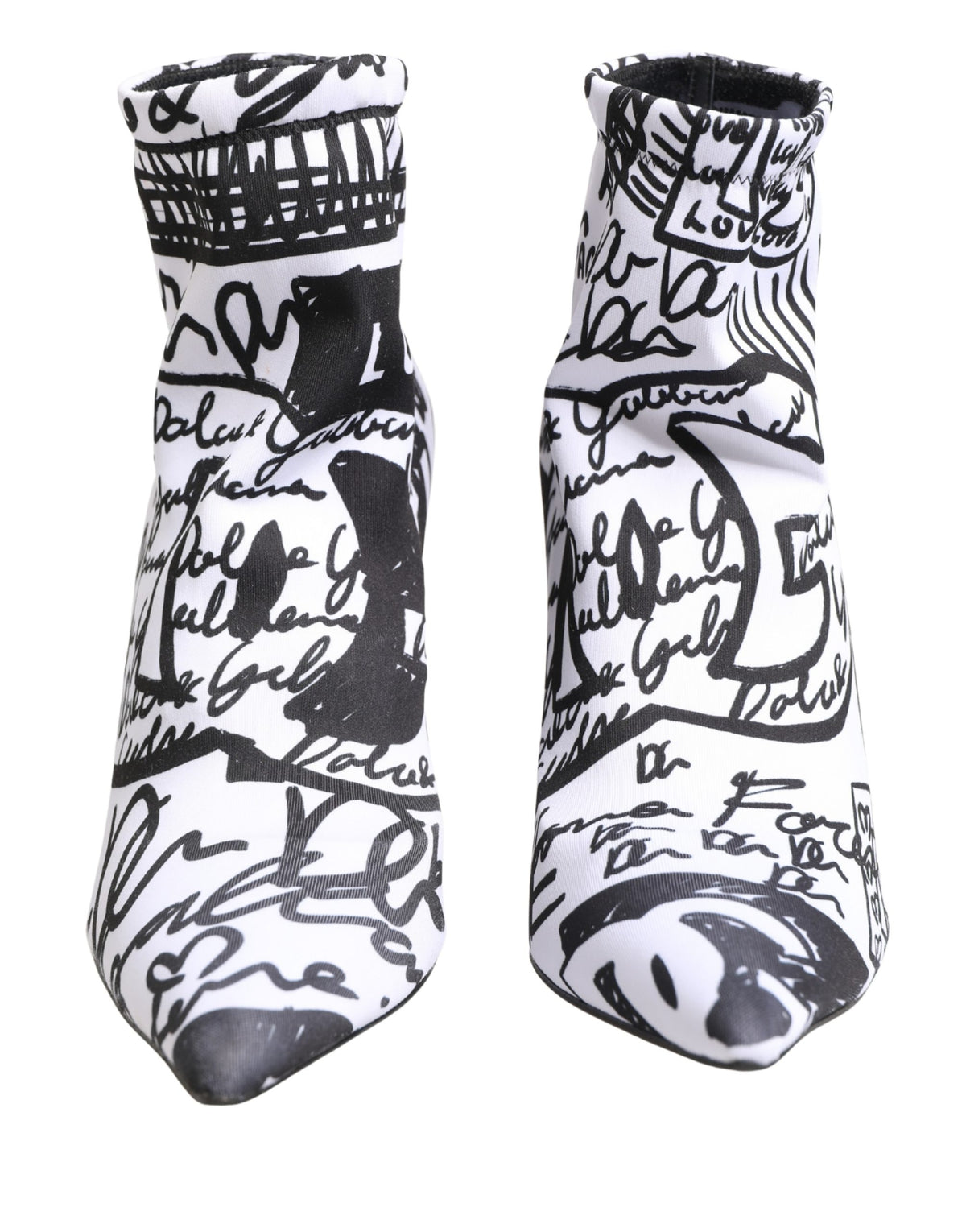 Dolce & Gabbana Women's Goat Leather & Polyester Stiletto Sock Ankle Short Boots - Black White Print