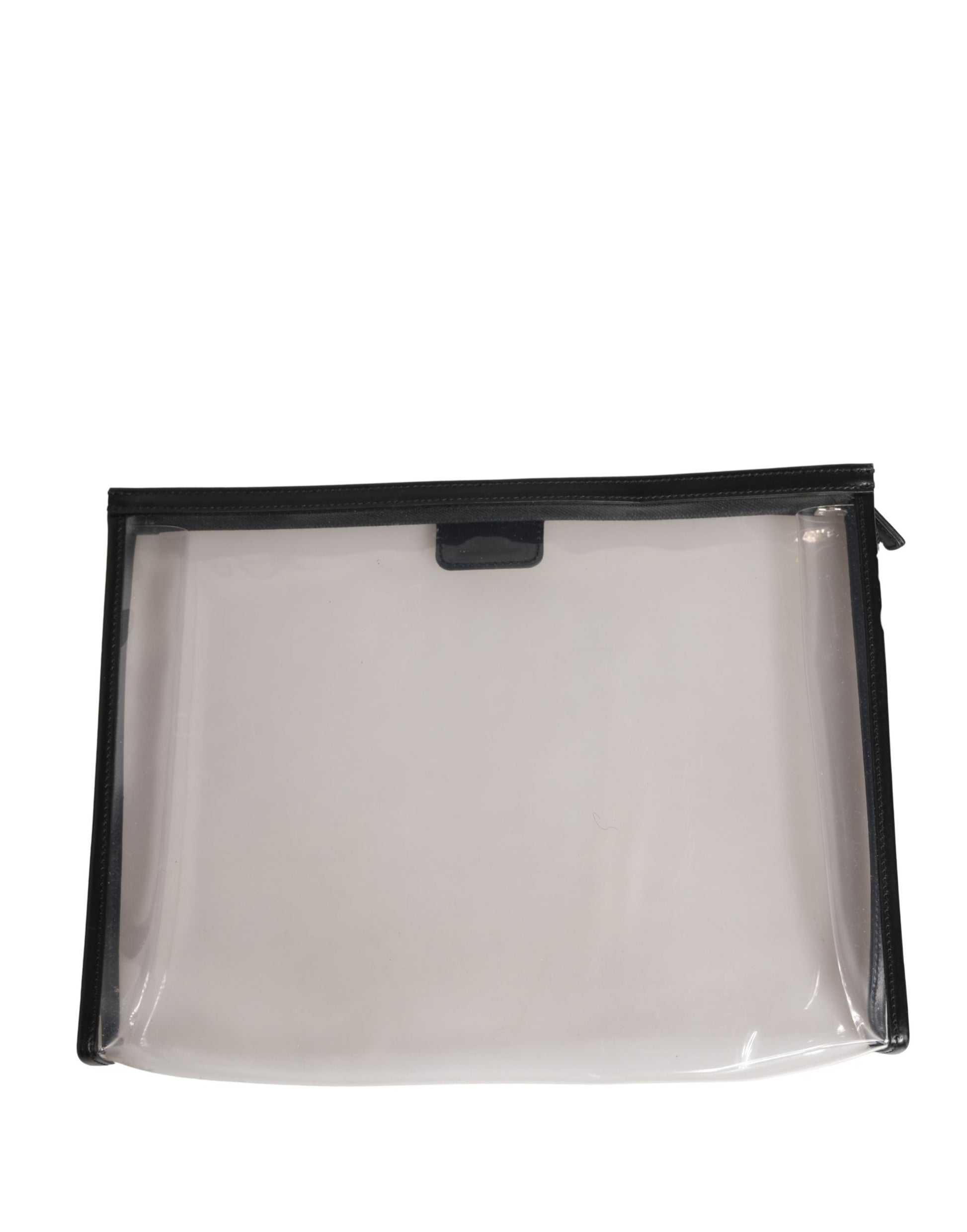 Pouch Clutch Handbag by Dolce & Gabbana for women in pebbled calf leather black, silver & transparent features a sculptural silhouette with a secure zipper, organized , and versatile for a sculptural finish.