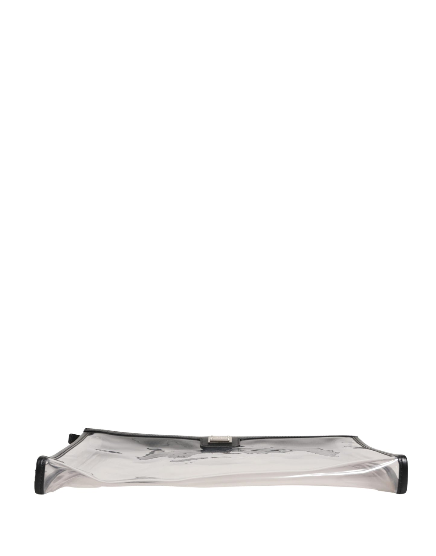 Pouch Clutch Handbag by Dolce & Gabbana for women in pebbled calf leather black, silver & transparent features a sculptural silhouette with a secure zipper, ample , and versatile for a sculptural finish.