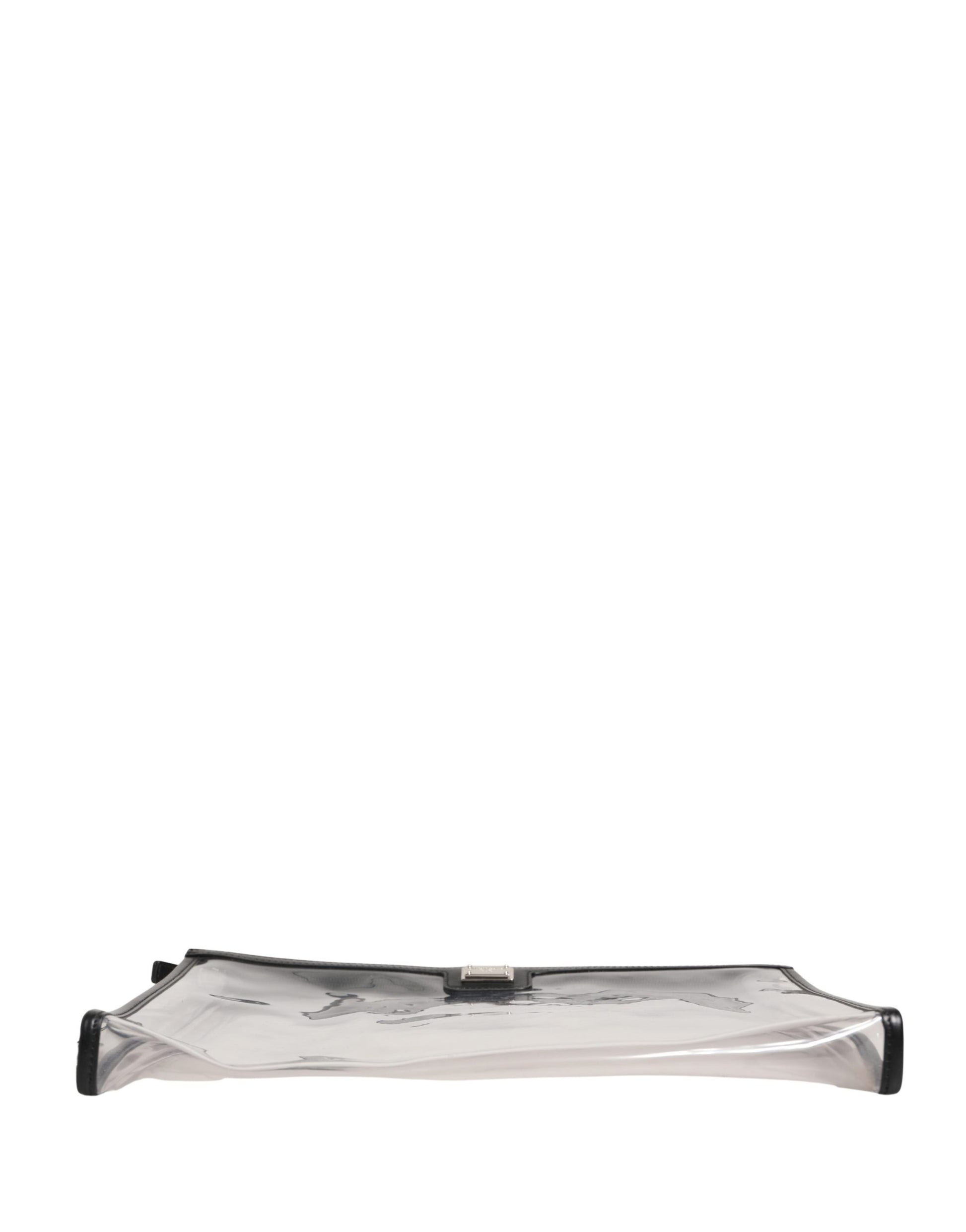 Pouch Clutch Handbag by Dolce & Gabbana for women in pebbled calf leather black, silver & transparent features a sculptural silhouette with a secure zipper, ample , and versatile for a sculptural finish.