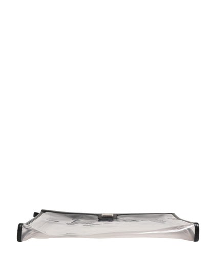 Pouch Clutch Handbag by Dolce & Gabbana for women in pebbled calf leather black, silver & transparent features a sculptural silhouette with a secure zipper, ample , and versatile for a sculptural finish.