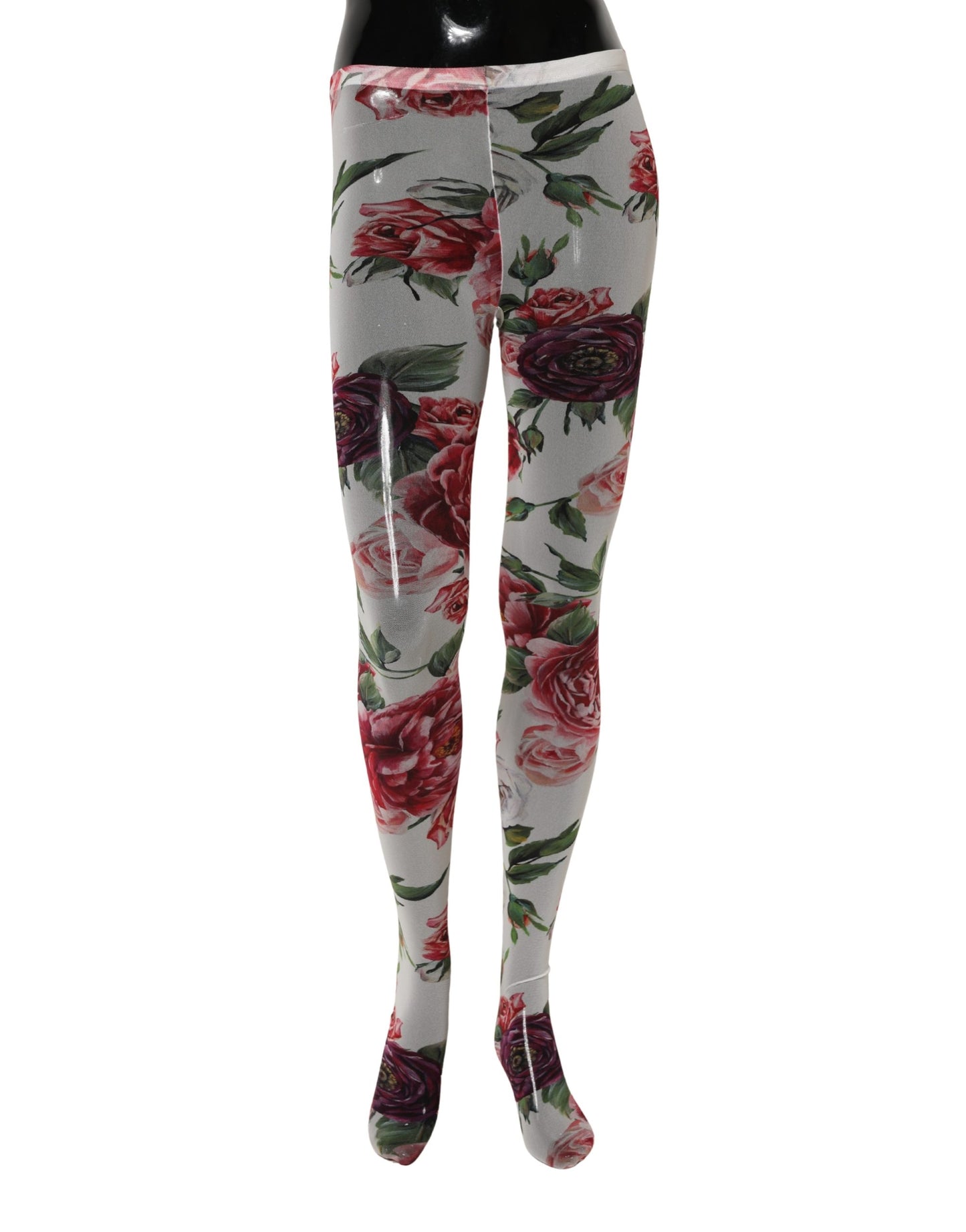 Dolce & Gabbana White Nylon Floral Print Tights Stockings Socks