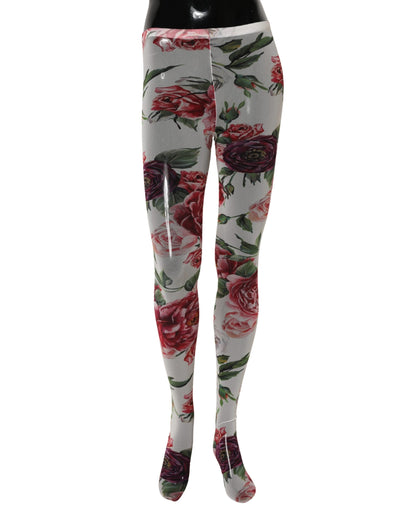 Dolce & Gabbana White Nylon Floral Print Tights Stockings Socks
