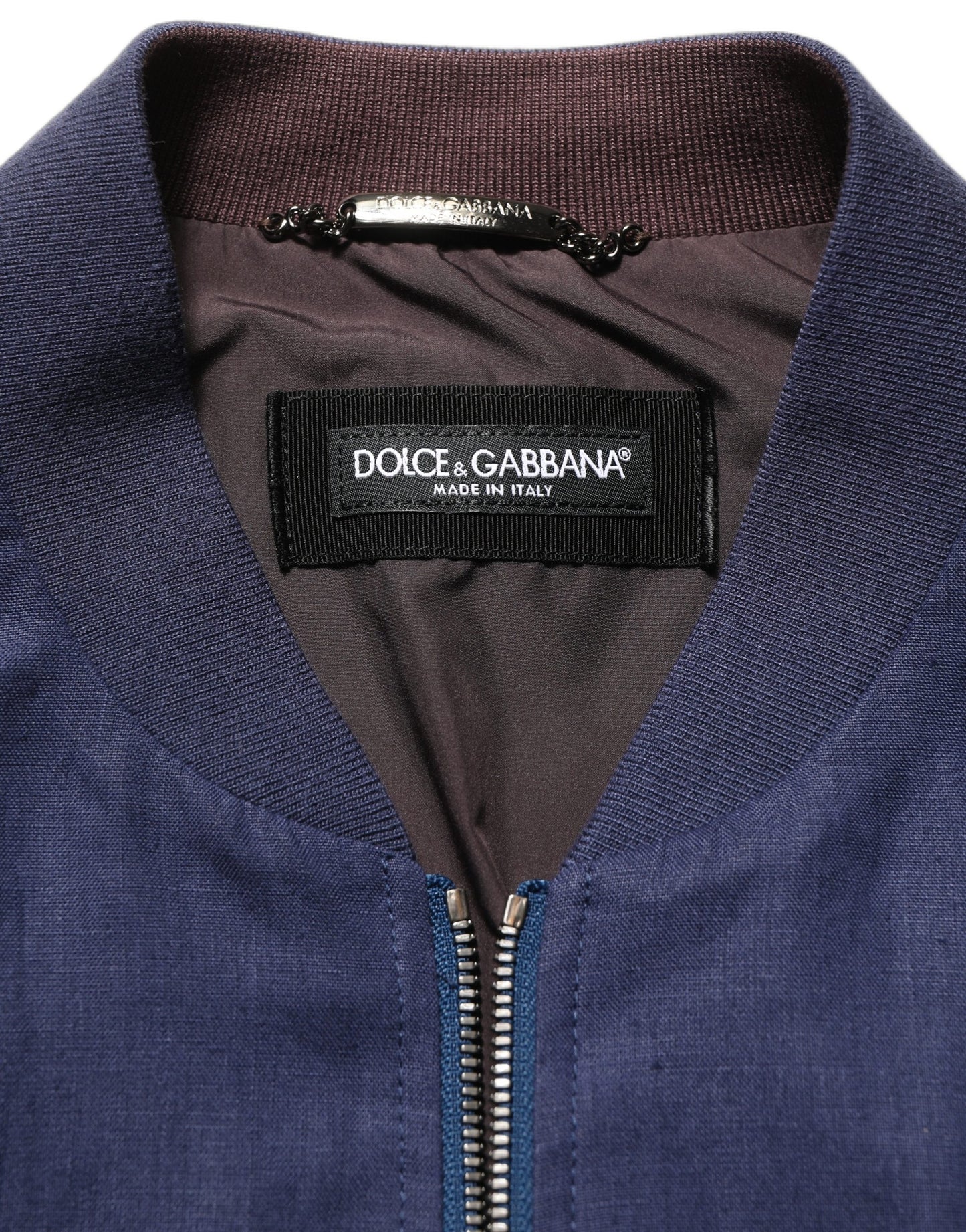 Dolce & Gabbana Blue Linen Full Zip Men Bomber Jacket
