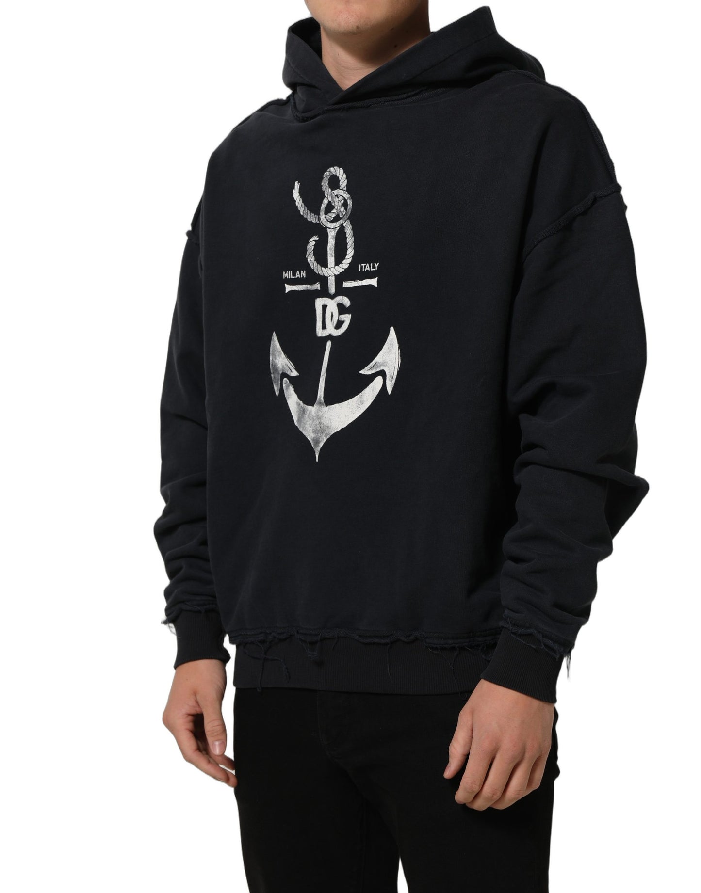 Dolce & Gabbana Black Anchor Print Hooded Sweatshirt Sweater