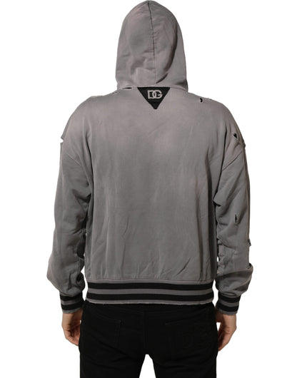 Dolce & Gabbana Gray Graphic Hooded Sweatshirt Men Sweater