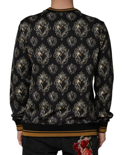 Dolce & Gabbana Black Sacred Heart Cotton Sweatshirt Sweater