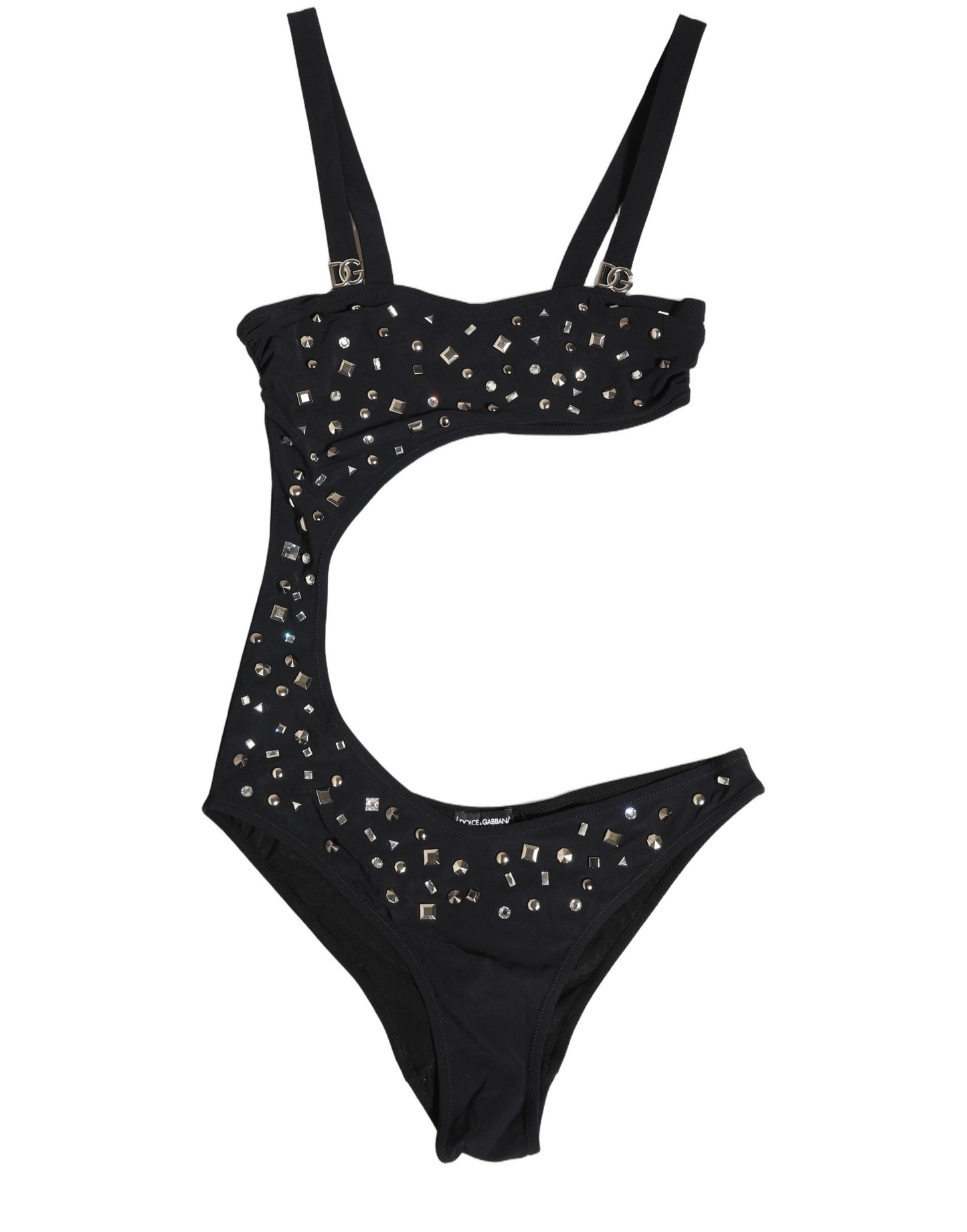 Dolce & Gabbana Black Embellished Cutout Bandeau One Piece Swimwear